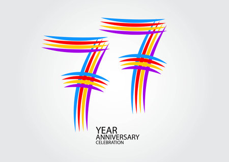 77 years anniversary celebration logotype colorful line vector, 77th birthday logo, 77 number design, Banner template, logo number elements for invitation card, poster, t-shirt.のイラスト素材