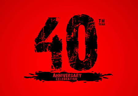 40 years anniversary celebration logotype on red background, 40th birthday logo, 40 number, anniversary year banner, anniversary design elements for invitation card and poster. number design vectorのイラスト素材