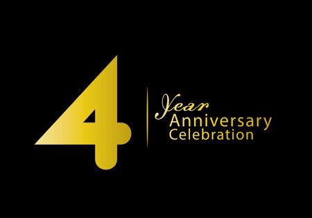 4 years anniversary celebration logotype gold color vector, 4th birthday logo, 4 number, anniversary year banner, anniversary design elements for invitation card and poster. number design vectorのイラスト素材