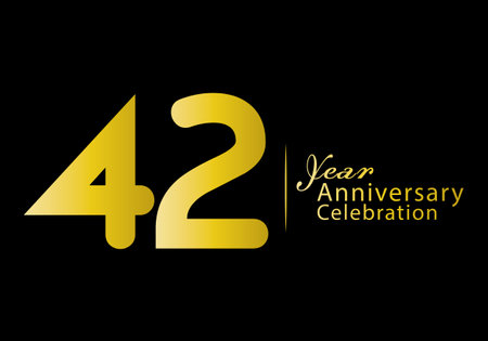 42 years anniversary celebration logotype gold color vector, 42th birthday logo, 42 number, anniversary year banner, anniversary design elements for invitation card and poster. number design vectorのイラスト素材