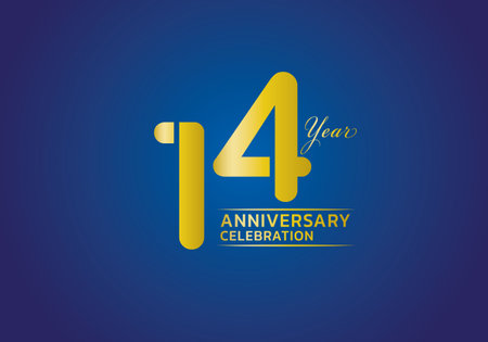 14 years anniversary celebration logotype gold color vector, 14th birthday logo, 14 number, anniversary year banner, anniversary design elements for invitation card and poster. number design vectorのイラスト素材