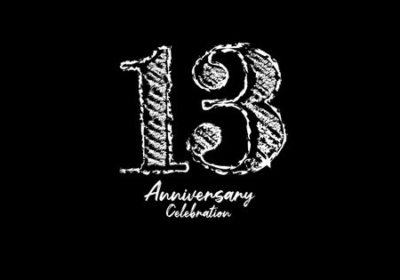 13 years anniversary celebration logotype white vector, 13th birthday logo, 13 number design, anniversary year banner, anniversary design elements for invitation card and poster. number design vectorのイラスト素材