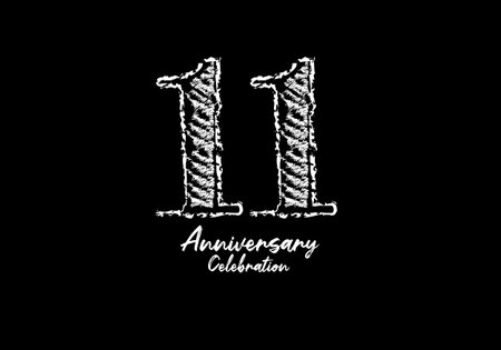 11 years anniversary celebration logotype white vector, 11th birthday logo, 11 number design, anniversary year banner, anniversary design elements for invitation card and poster. number design vectorのイラスト素材