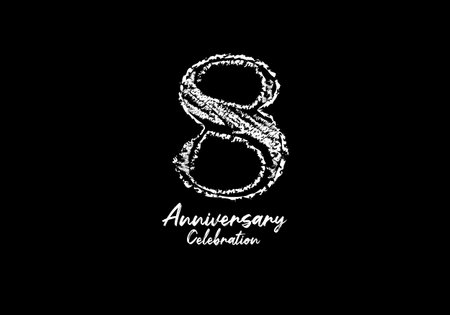 8 years anniversary celebration logotype white vector, 8th birthday logo, 8 number design, anniversary year banner, anniversary design elements for invitation card and poster. number design vectorのイラスト素材