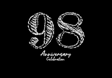 98 years anniversary celebration logotype white vector, 98th birthday logo, 98 number design, anniversary year banner, anniversary design elements for invitation card and poster. number design vectorのイラスト素材