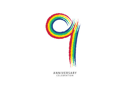 9 years anniversary celebration logotype colorful line vector, 9th birthday logo, 9 number design, anniversary template, anniversary vector design elements for invitation card, poster, flyer.のイラスト素材