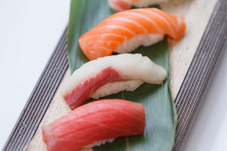 Sushi Set : Maguro (Bluefin Tuna), Hamachi (Yellowtail), Salmon.の写真素材
