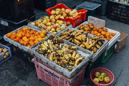 Bananas, oranges and apple for sell at morning market in George Town. Penang,の写真素材
