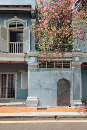 Blue old colonial style building in Melaka City, Melaka, Malaysia.