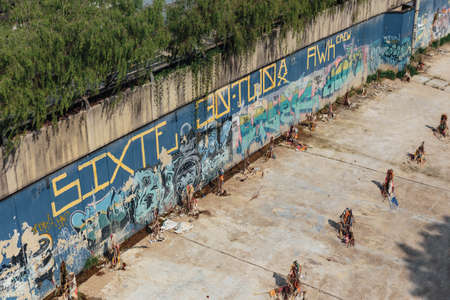 Klang river and cityscape that viewed from sky train station in Kuala Lumpur, Malaysia.のeditorial素材