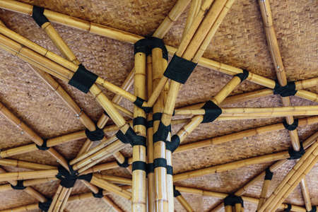 Knot detail of Bamboo playhouse built on a lake island in Kuala Lumpur's botanical gardens, Malaysia.のeditorial素材
