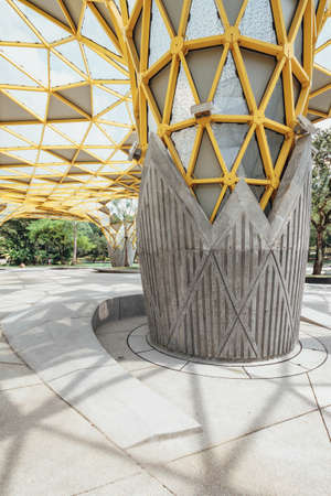 Diamond shape roof top detail of Garden pavilion in Kuala Lumpur's Perdana Botanical Gardens in Jalan Tembusu, Malaysia.のeditorial素材
