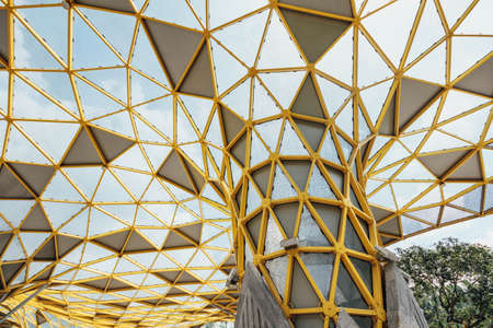 Diamond shape roof top detail of Garden pavilion in Kuala Lumpur's Perdana Botanical Gardens in Jalan Tembusu, Malaysia.のeditorial素材