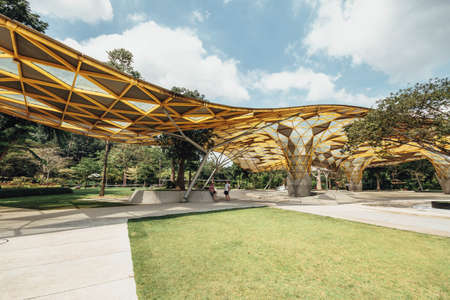 Diamond shape roof top detail of Garden pavilion in Kuala Lumpur's Perdana Botanical Gardens in Jalan Tembusu, Malaysia.のeditorial素材