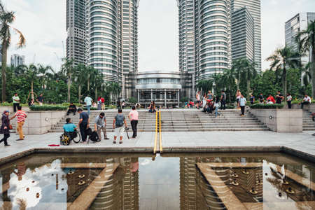 Ground area of Petronas twin towers in Kuala Lumpur, Malaysia.のeditorial素材