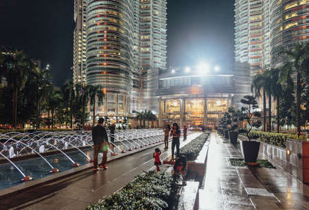 Ground of Twin Towers at night in Kuala Lumpur, Malaysia