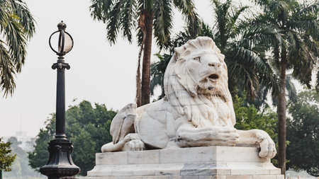 Lion statue in VIctoria Memorial Hall in Kolkata, Indiaのeditorial素材