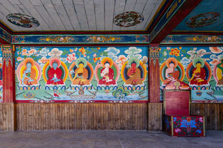 Painted Buddha images in the temple of Tibetan Buddhism Temple in Sikkim, India.のeditorial素材
