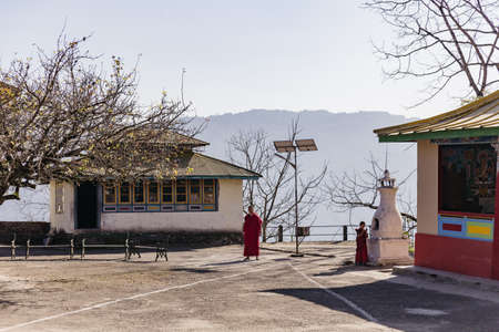 Tibetan Buddhism Temple with monks in Sikkim, India.