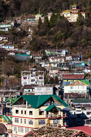 Mountain's village in the morning with sunlight at Lachen in North Sikkim, India.の写真素材