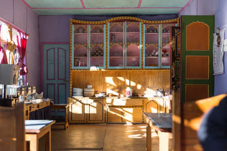Tibetan style kitchen with sunlight in hotel at Lachen. North Sikkim, India.の写真素材