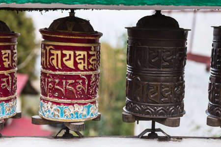Tibetan prayer wheel in area of Rumtek Monastery in winter near Gangtok. Sikkim, India.のeditorial素材