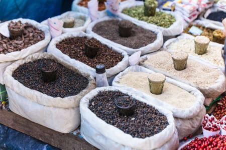 Grain nut cereal and vegetable at street local market in Darjeeling. India.の写真素材