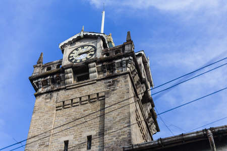 Clock tower that viewed from below in winter in Darjeeling. India.の写真素材