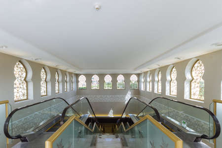 Escalator of Sheikh Zayed Grand Mosque that lead to underground floor in the morning at Abu Dhabi, UAE.のeditorial素材