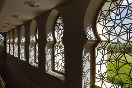 Windows decorated with geometric form of Sheikh Zayed Grand Mosque in the morning at Abu Dhabi, UAE.のeditorial素材