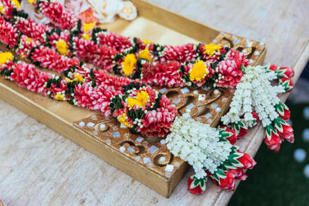 Flower garlands for Indian wedding ceremony in Bangkok, Thailand.の写真素材