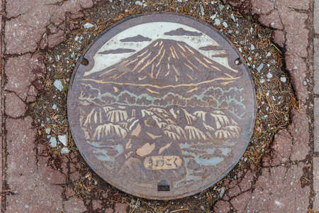 Japanese steel street pipe cap of Fukidashi Park in Hokkaido, Japan.
