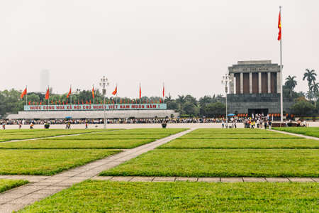 Ho Chi Minh Mausoleum with rectangle green fields in the front at Hanoi, Vietnam.のeditorial素材