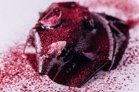 Creative Fine Dinning: Sliced beetroot wrap with goat cheese, blackberry and walnut served with bread.の写真素材