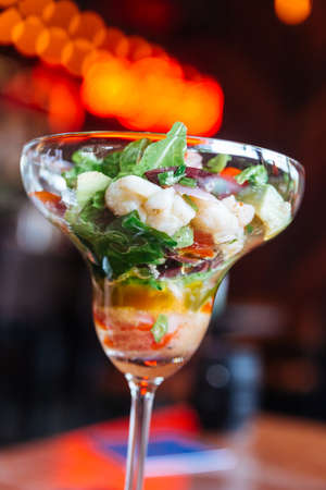 Thai style spicy and sour lobster canape served one portion in wine glass.の写真素材