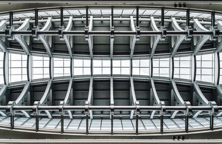 Beam super structure ceiling with window glass inside skyscraper in Taipei, Taiwan. Modern and custom structure detail.の写真素材