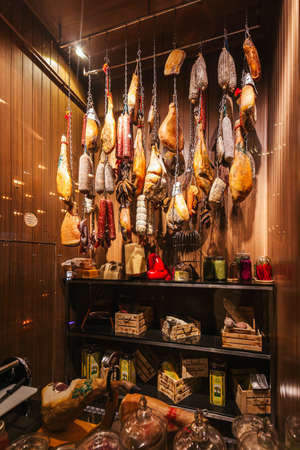 The Cured Chamber, Curing Meat, Sausages, Pickles and Cheese inside in Italian restaurant in Bangkok, Thailandのeditorial素材