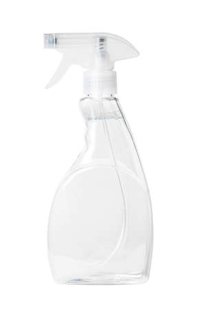 Isolated side view of the clear spray bottle with a clear liquid insideの写真素材