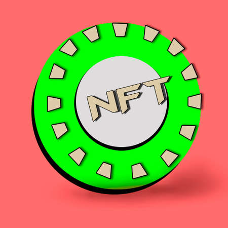 crypto currency gambling chips on red background illustrationの写真素材