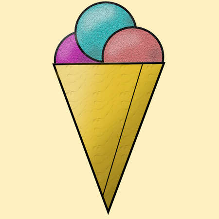 on a pink background from an ice cream cone with three multi-colored balls.の写真素材