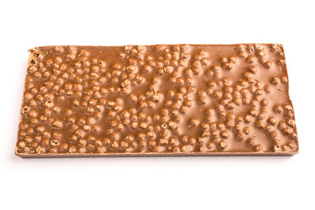 the back of a chocolate bar on a white background isolatedの写真素材