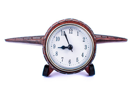 wooden clock, travel ideas isolate on white background