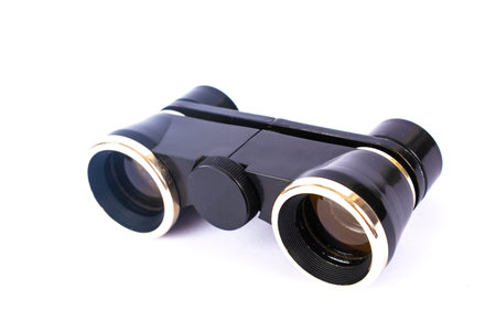 vintage binoculars isolated on white isolated backgroundの写真素材