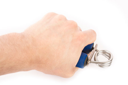 arm with hand expander isolated on white backgroundの写真素材