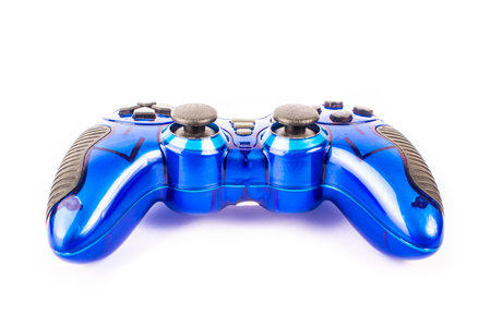 Blue gamepad without perforated on white background isolateの写真素材