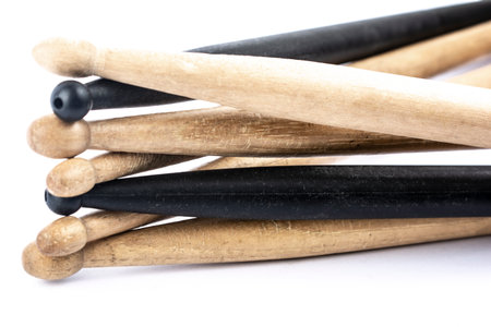 many drum sticks of two colors of black and white isolatesの写真素材