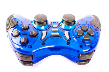 Blue gamepad without perforated on white background isolateの写真素材