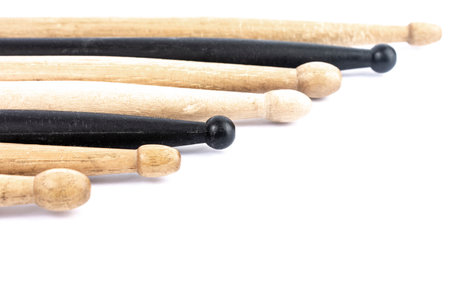 many drum sticks of two colors of black and white isolatesの写真素材
