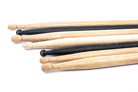 many drum sticks of two colors of black and white isolatesの写真素材