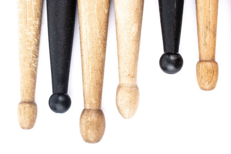 many drum sticks of two colors of black and white isolatesの写真素材